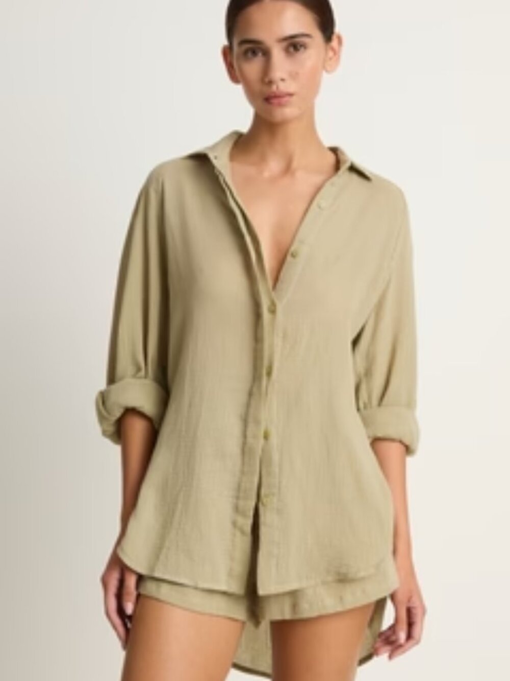 Mikoh Coordinated Set - Shirt & Shorts in Oyster/Tan, Size Large (3)